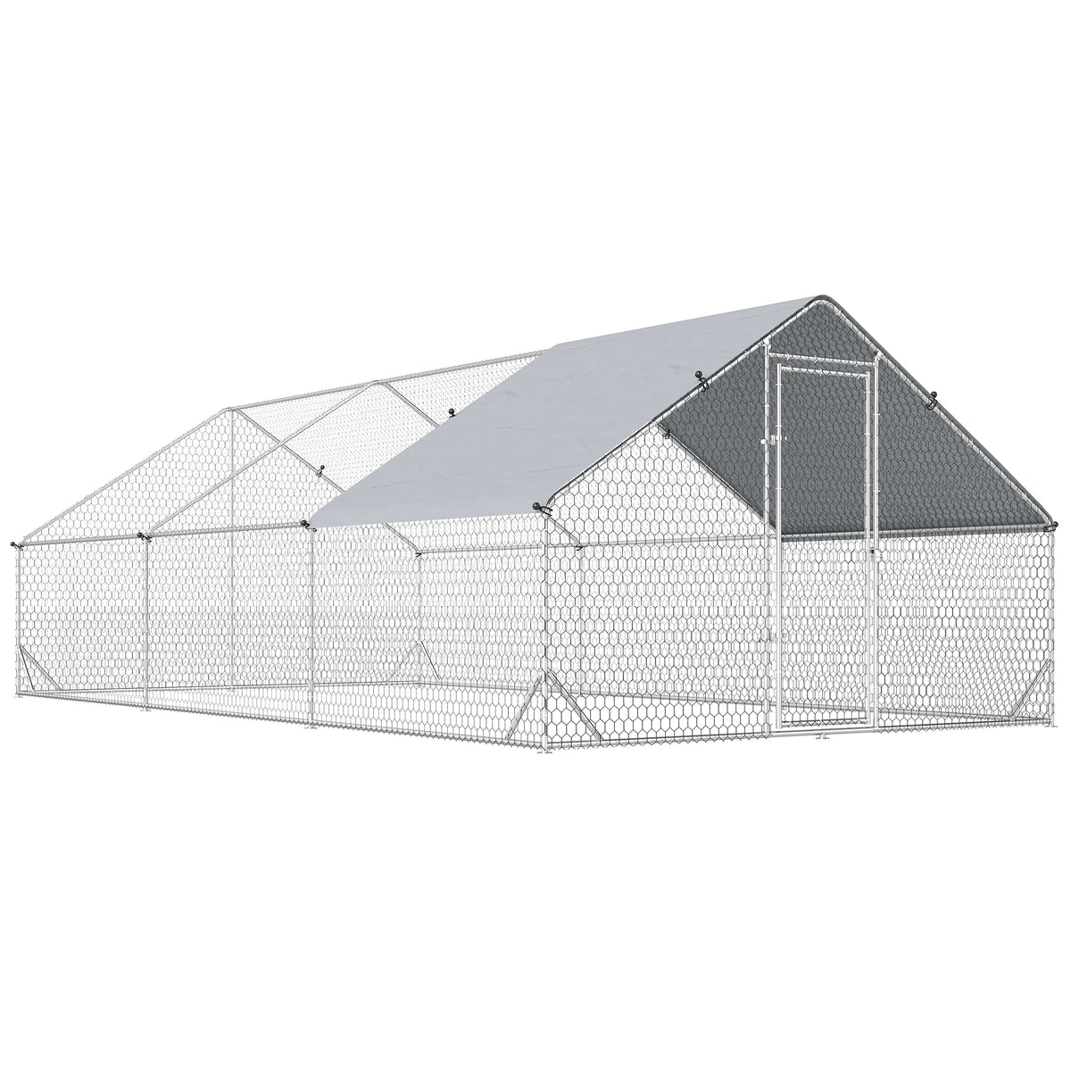 Walk-In Galvanised Chicken Run with Cover – Silver, 6 × 3 × 2m