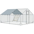 Walk-In Chicken Run with Cover, Feeding Door, Hanging Feeder & Perch