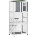 Wooden Outdoor Catio with Roof & Platforms – White