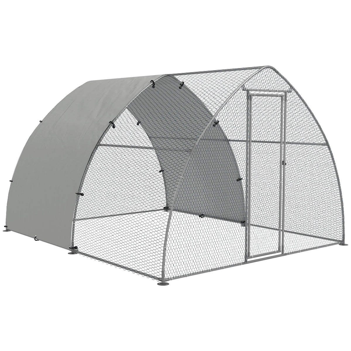Galvanised Outdoor Chicken Coop with Cover – Silver Tone, 3 × 3.8 × 2.2m