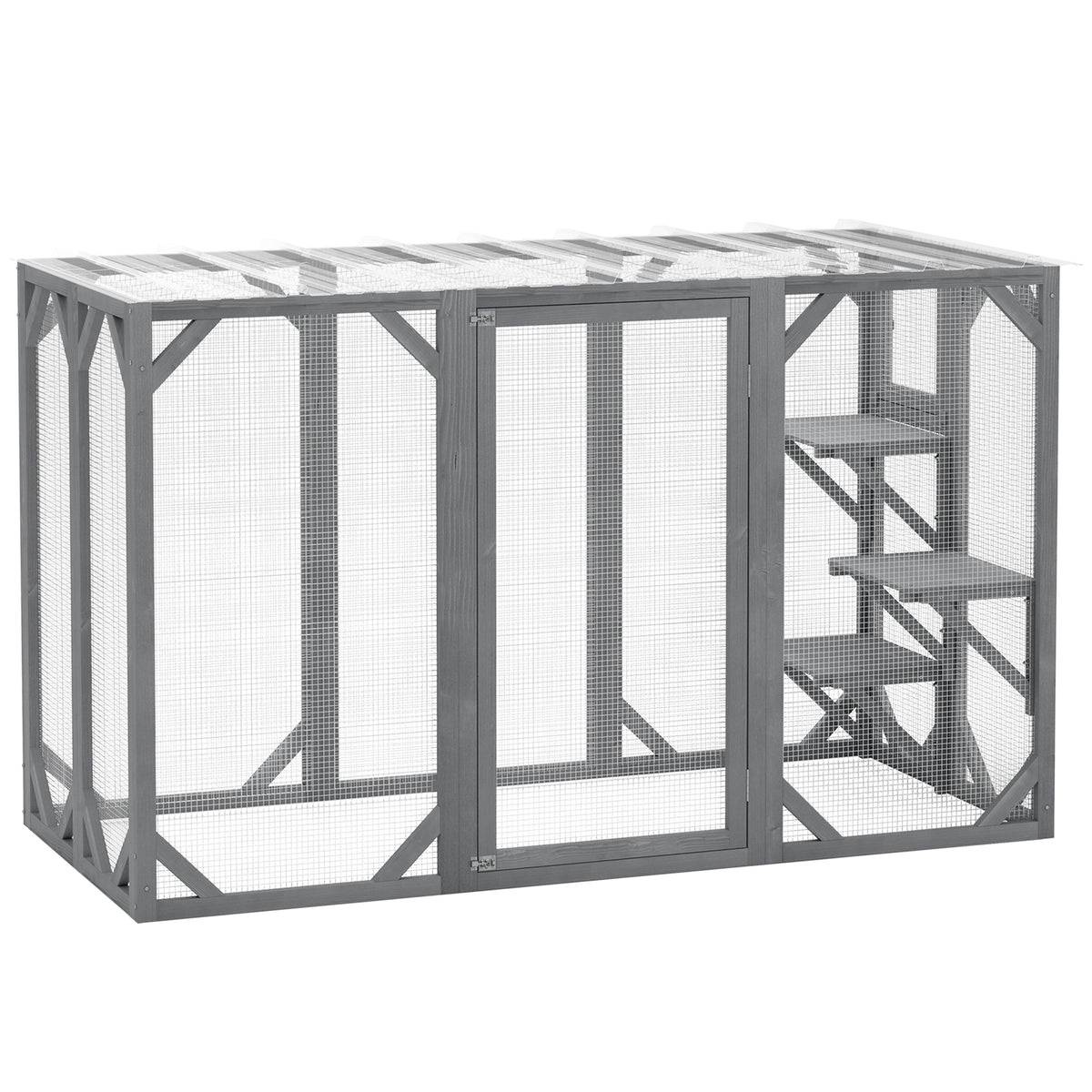Outdoor Wooden Cat House with Three Platforms & Water-Resistant Roof – Grey, 71in