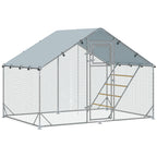 Walk-In Chicken Run with Cover, Feeding Door, Hanging Feeder & Perch