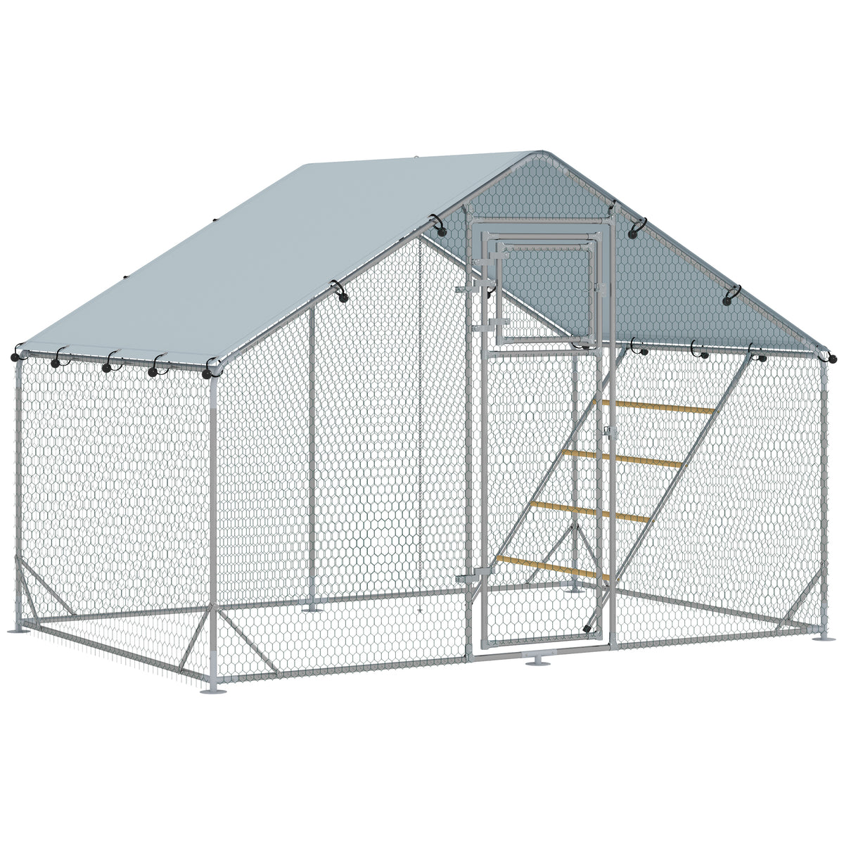 Walk-In Chicken Run with Cover, Feeding Door, Hanging Feeder & Perch
