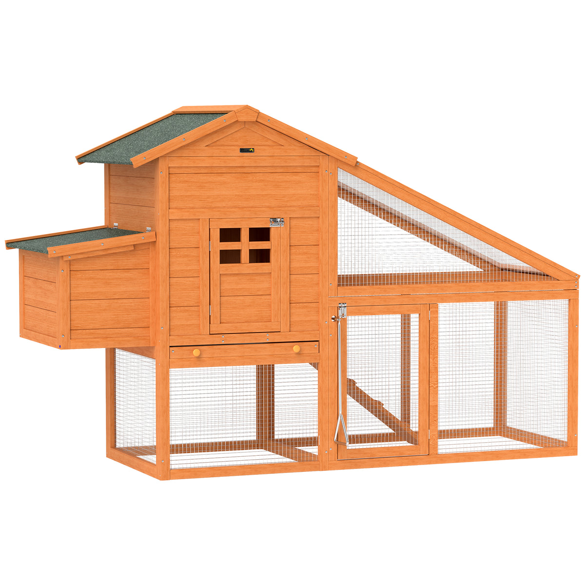 Wooden Chicken Coop with Run, Nesting Box, Tray, Ramp & Perches – 179 × 67 × 115cm