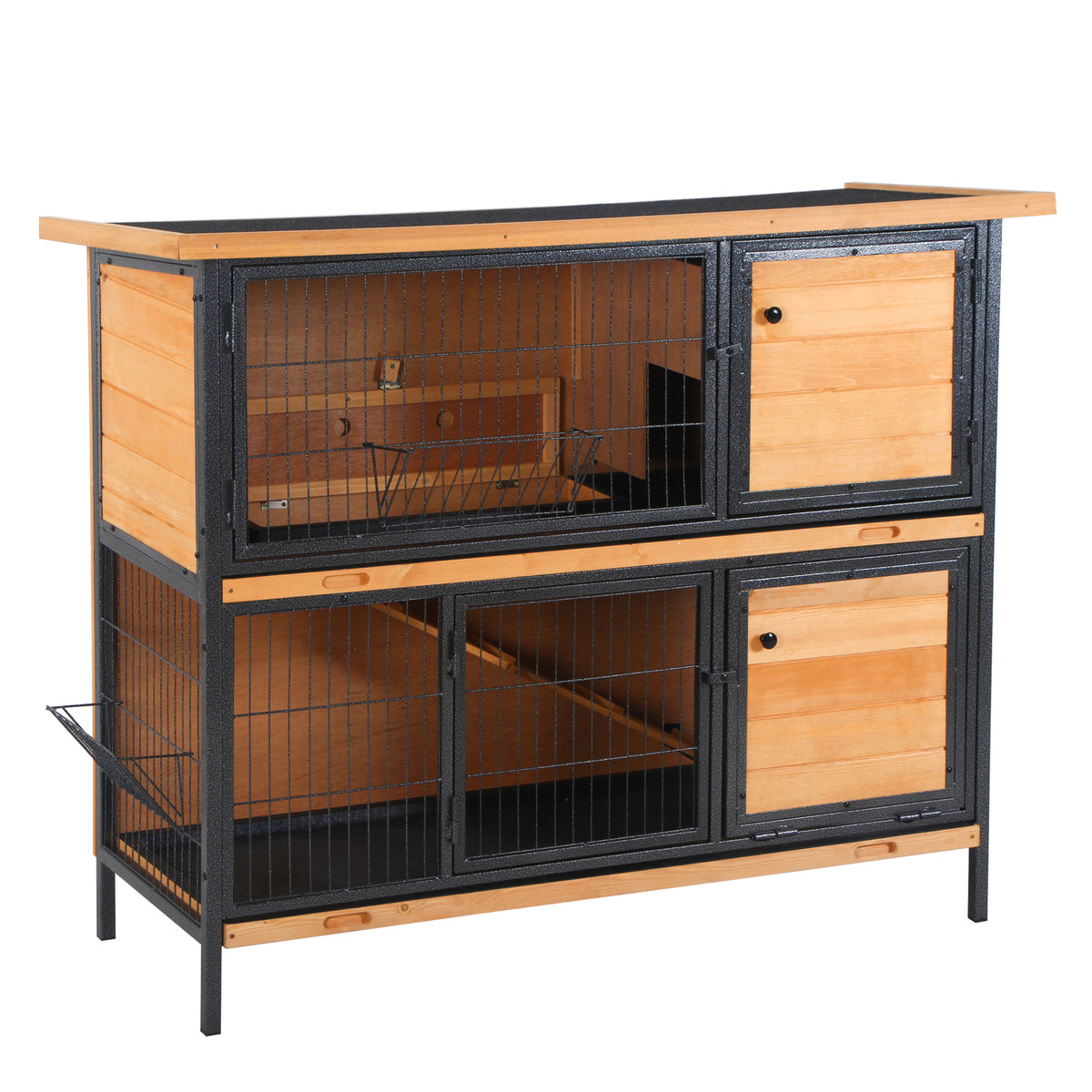 Rabbit & Guinea Pig Hutch with Metal Frame, Tray & Opening Roof – Light Yellow, 122 × 50 × 101cm