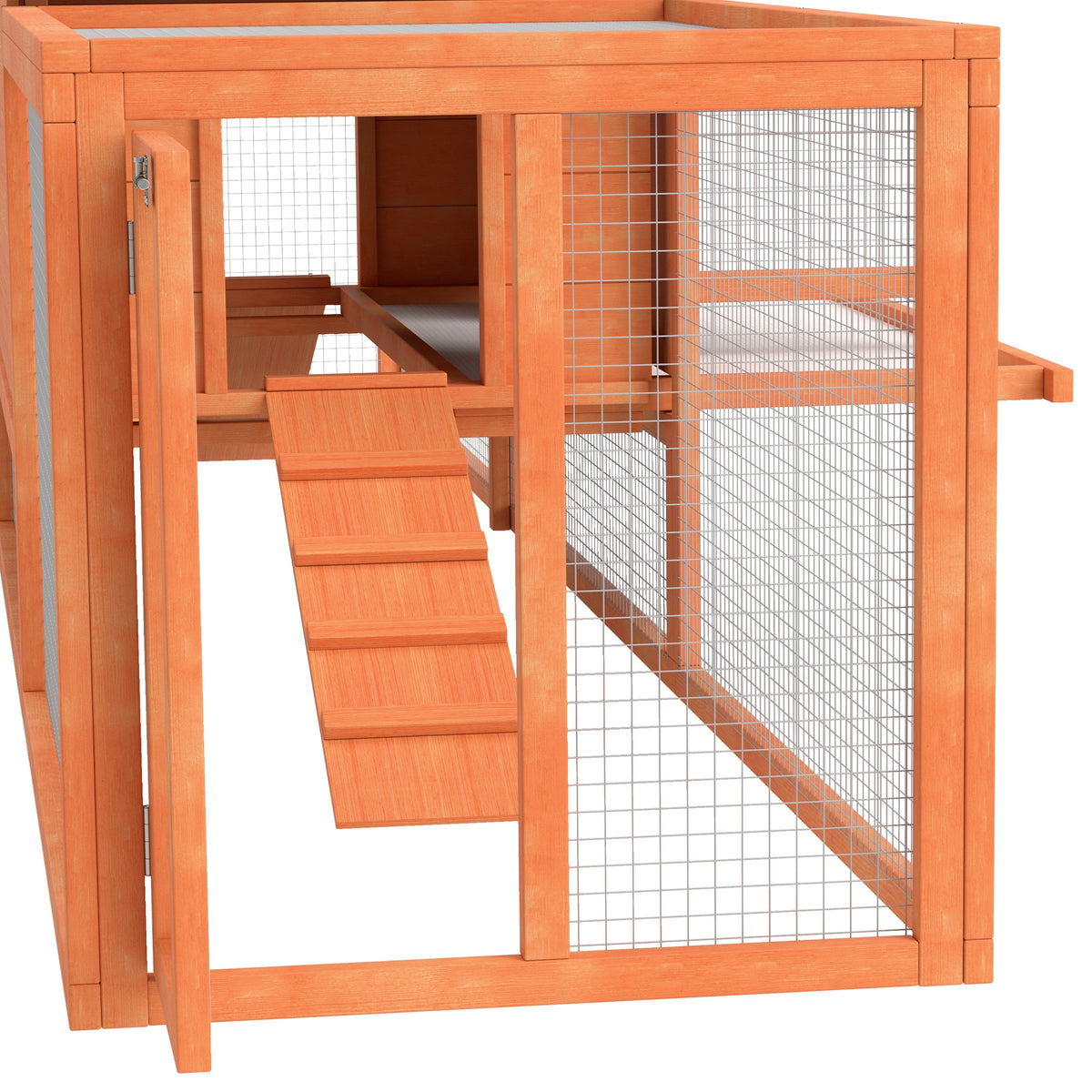 Wooden Rabbit Hutch with Run & Tray – Orange, 309cm