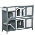 Two-Tier Wooden Rabbit & Guinea Pig Hutch with Ramp & Opening Roof – Grey, 125 × 48 × 100cm