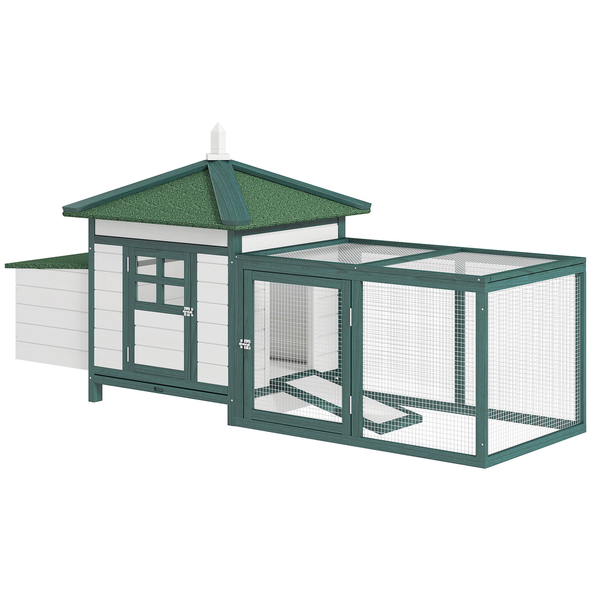 Wooden Chicken Coop & Run with Nesting Box – Green