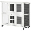 Two-Tier Wooden Rabbit & Guinea Pig Hutch with Removable Tray & Wheels