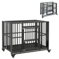 Folding Dog Crate with Opening Top, Tray & Wheels – Black, 43in