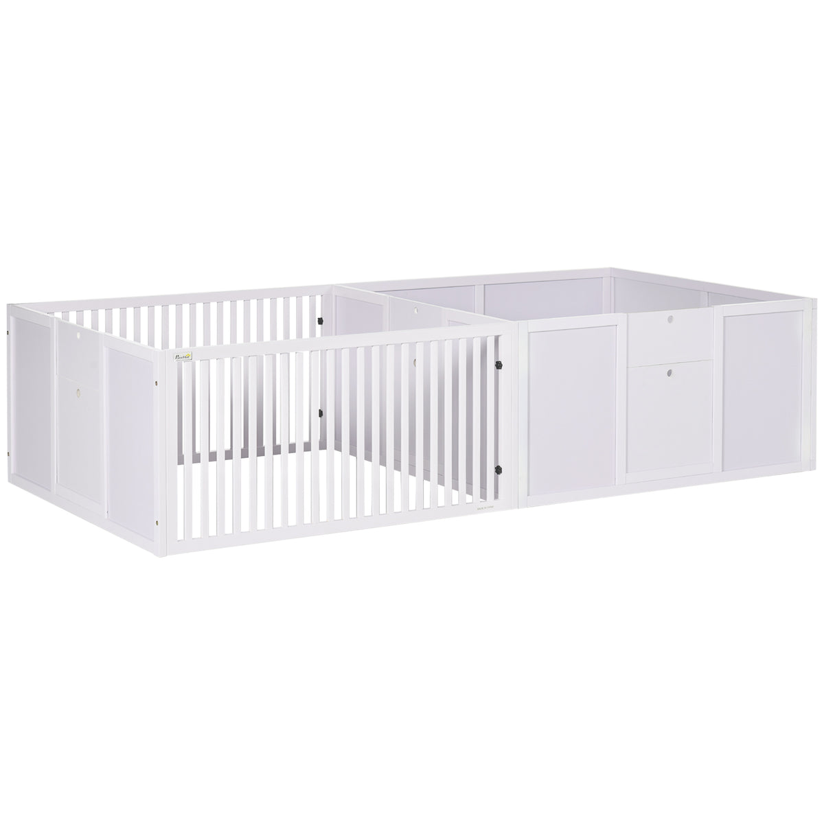 Seven-Panel Puppy Playpen with Three Doors & Two-Room Layout – White