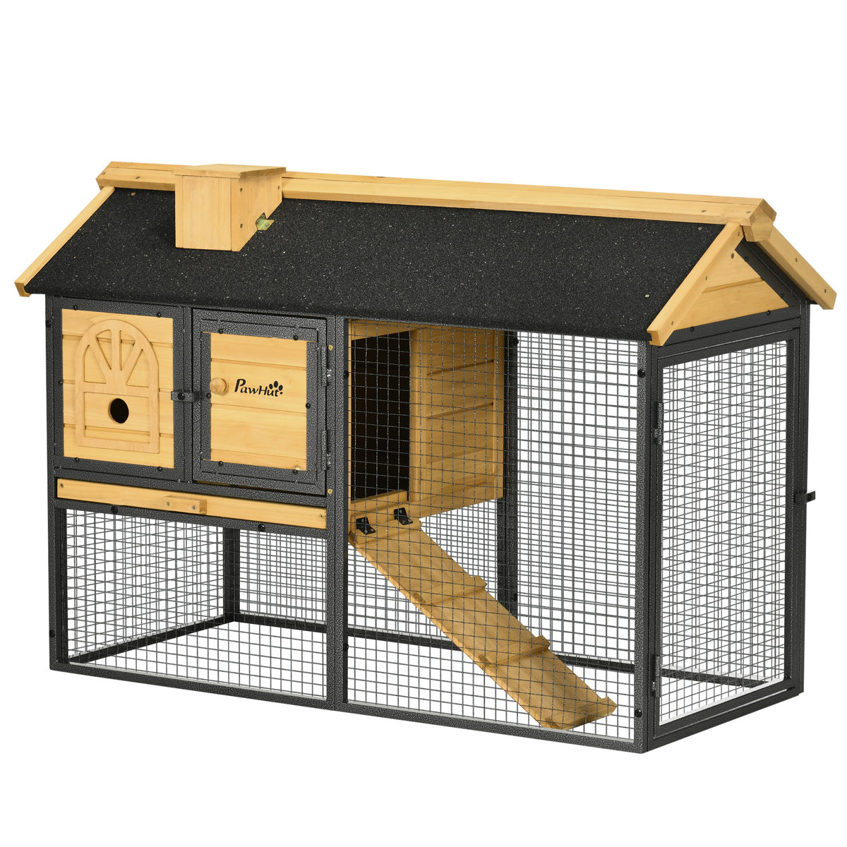 Outdoor Rabbit Hutch with Run, Removable Tray & Asphalt Roof – 120 × 55.5 × 80cm