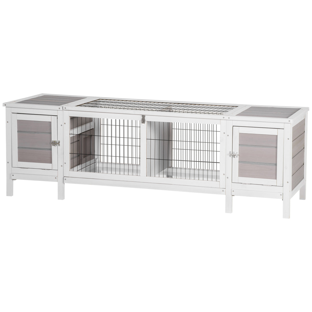Rabbit Hutch & Run with Removable Tray – Grey