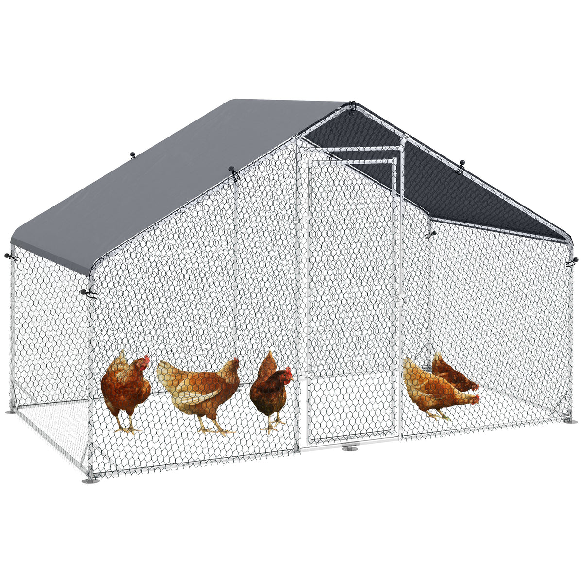 Galvanised Walk-In Chicken Coop with Cover – 3 × 1.7 × 1.9m