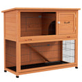 Two-Tier Wooden Rabbit Hutch with Run – Orange, 102cm
