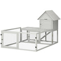 Indoor Rabbit & Guinea Pig Hutch with Slide-Out Tray & Fenced Area – Light Grey