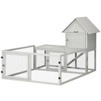 Indoor Rabbit & Guinea Pig Hutch with Slide-Out Tray & Fenced Area – Light Grey
