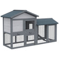 Two-Tier Wooden Rabbit Hutch with Ramp – Grey, 147cm