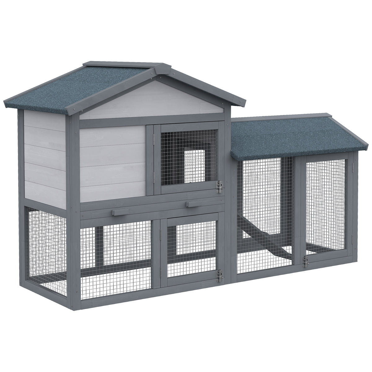 Two-Tier Wooden Rabbit Hutch with Ramp – Grey, 147cm