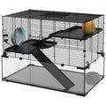 Three-Tier Hamster & Gerbil Cage with Glass Base & Accessories – 76.5 × 48.5 × 54.5cm