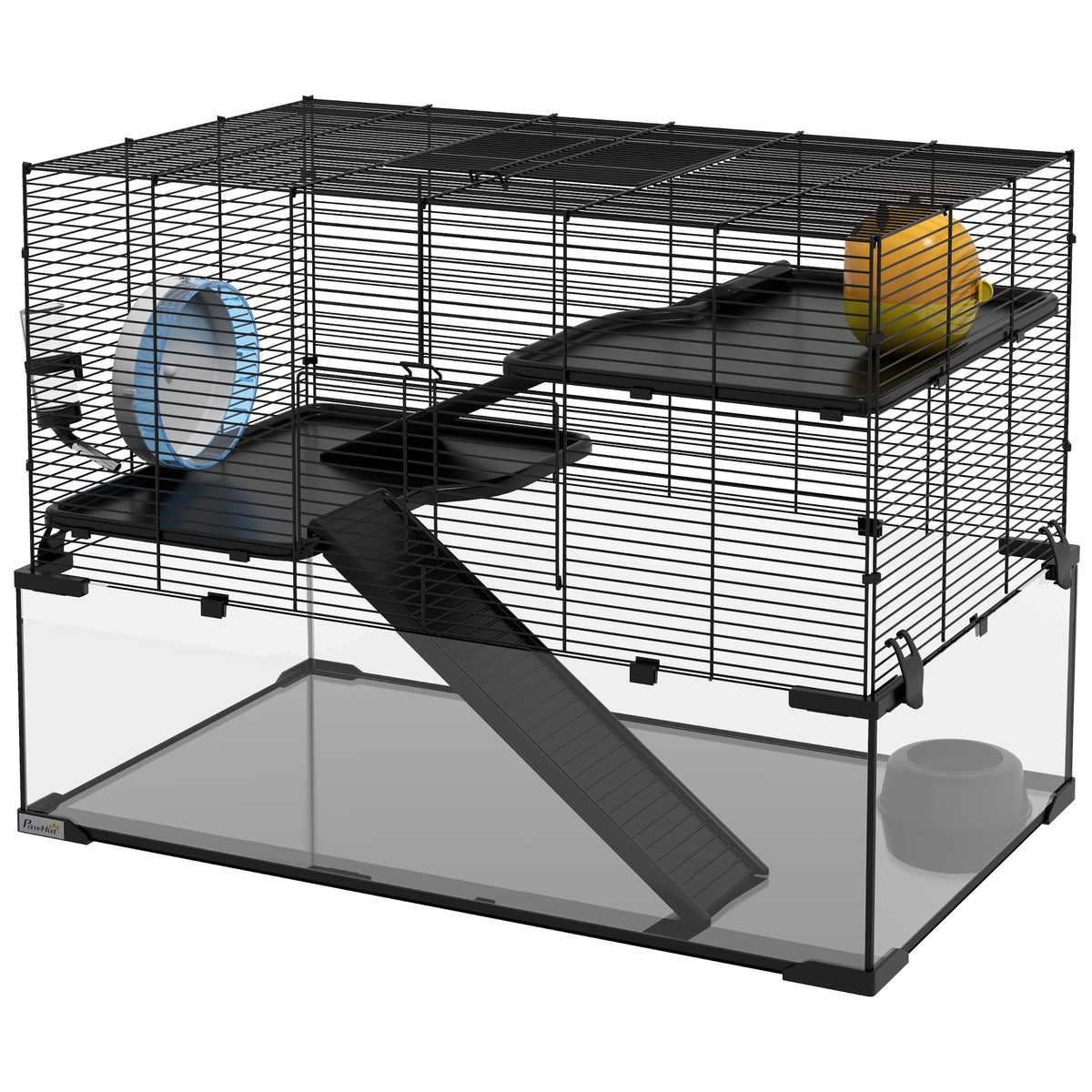 Three-Tier Hamster & Gerbil Cage with Glass Base & Accessories – 76.5 × 48.5 × 54.5cm