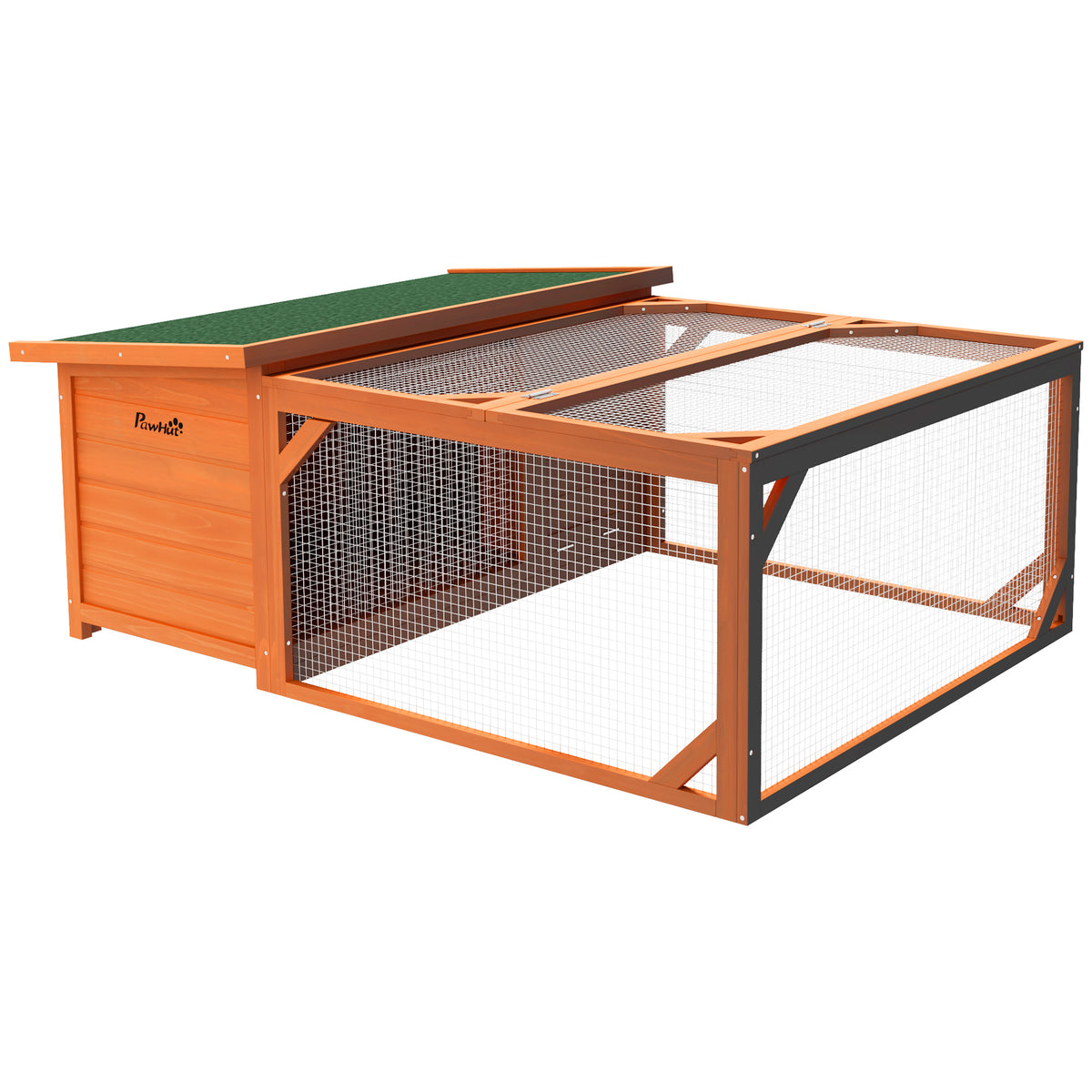 Raised Rabbit & Guinea Pig Hutch with Run – Orange, 125.5cm