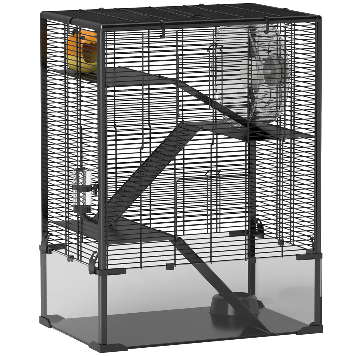 Four-Tier Hamster Cage with Glass Base & Wheel – 60 × 40 × 80cm