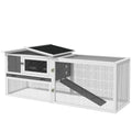 Wooden Rabbit & Guinea Pig Hutch with Run, Sliding Tray, Hay Rack & Ramp – Grey, 156 × 58 × 68cm