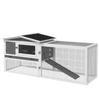 Wooden Rabbit & Guinea Pig Hutch with Run, Sliding Tray, Hay Rack & Ramp – Grey, 156 × 58 × 68cm