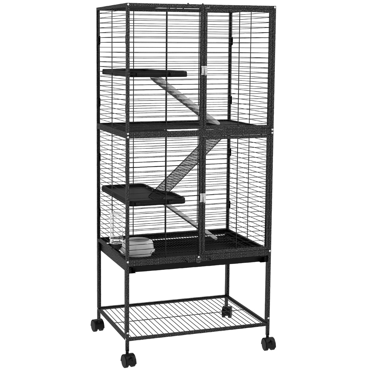 Wheeled Small Animal Cage with Storage Shelf & Tray