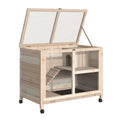 Wheeled Two-Tier Wooden Rabbit Hutch – Natural, 91.5cm