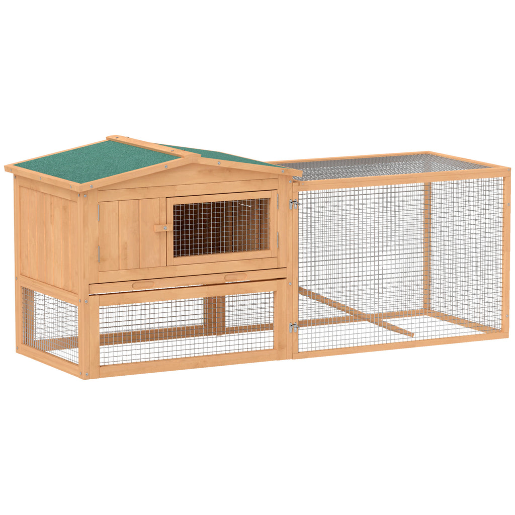Two-Tier Wooden Rabbit Hutch with Run – 85 × 24 × 57cm
