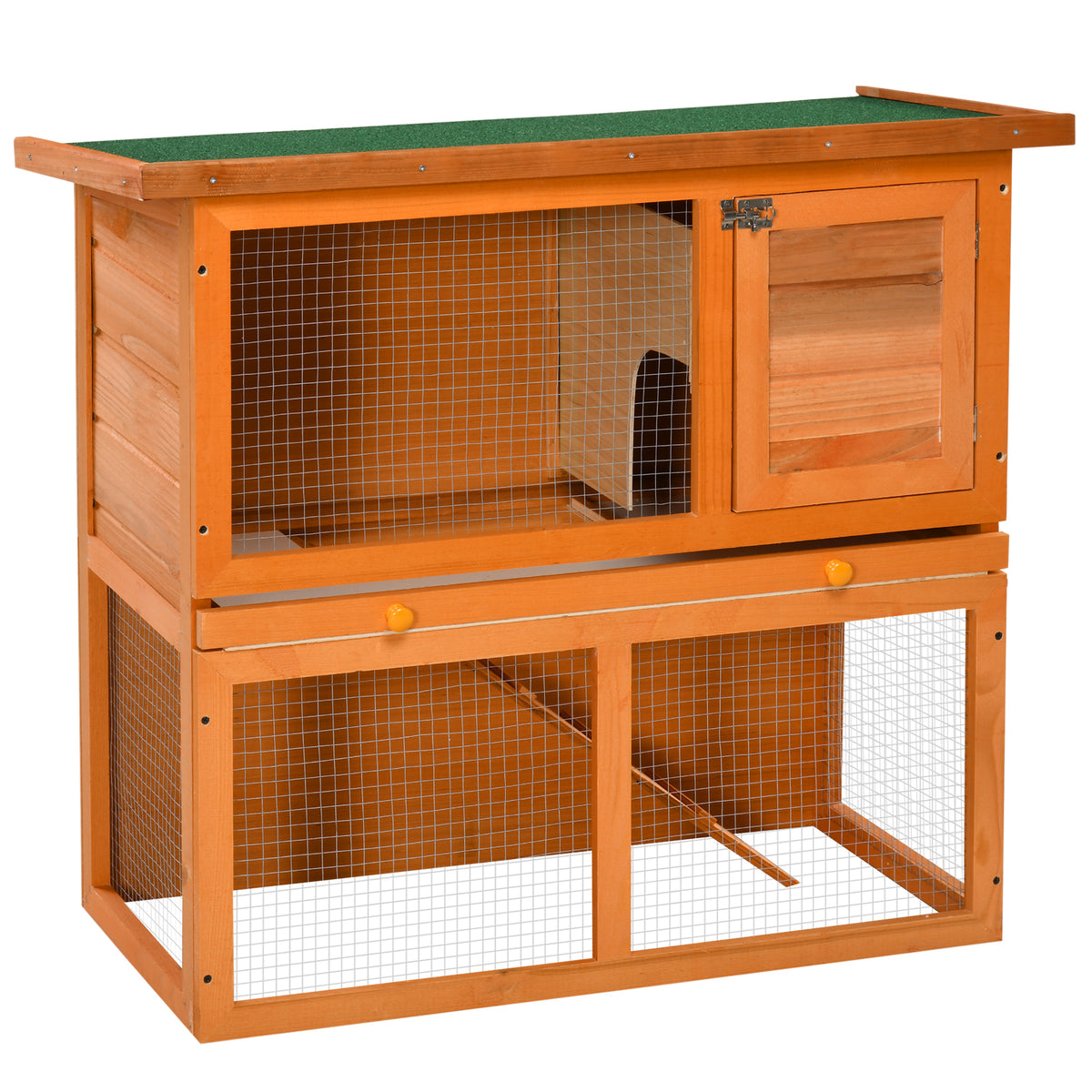 Two-Tier Wooden Rabbit Hutch with Opening Top