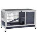 Two-Tier Wooden Rabbit & Guinea Pig Hutch with Enclosed Run – Grey