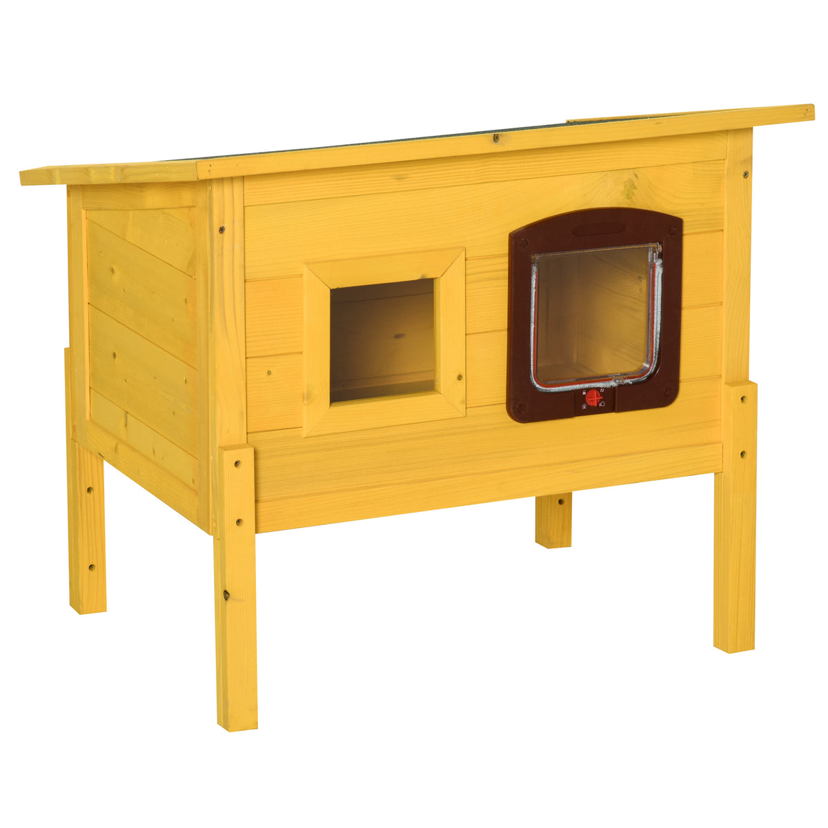 Outdoor Wooden Cat House with Roof, Door & Window