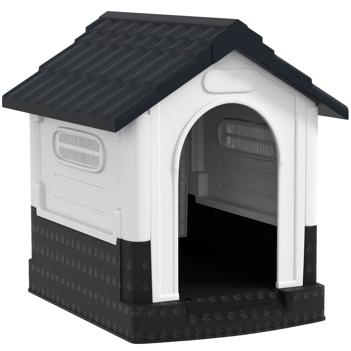 Plastic Dog Kennel with Windows – Grey, 64.5 × 57 × 66cm