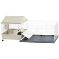 Guinea Pig Cage with Removable Playpen & Hay Feeder – Beige, 108cm