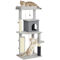 Cat Tree with Grooming Brush & Anti-Tip Kit – Light Grey, 132cm