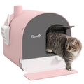 Hooded Cat Litter Box with Scoop, Filter & Flap Door – Pink