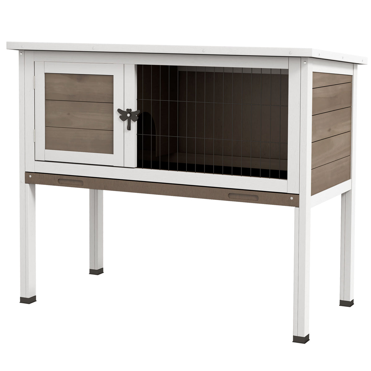 Wooden Guinea Pig Hutch with Slide-Out Tray & Opening Roof – Brown, 84 × 43 × 70cm