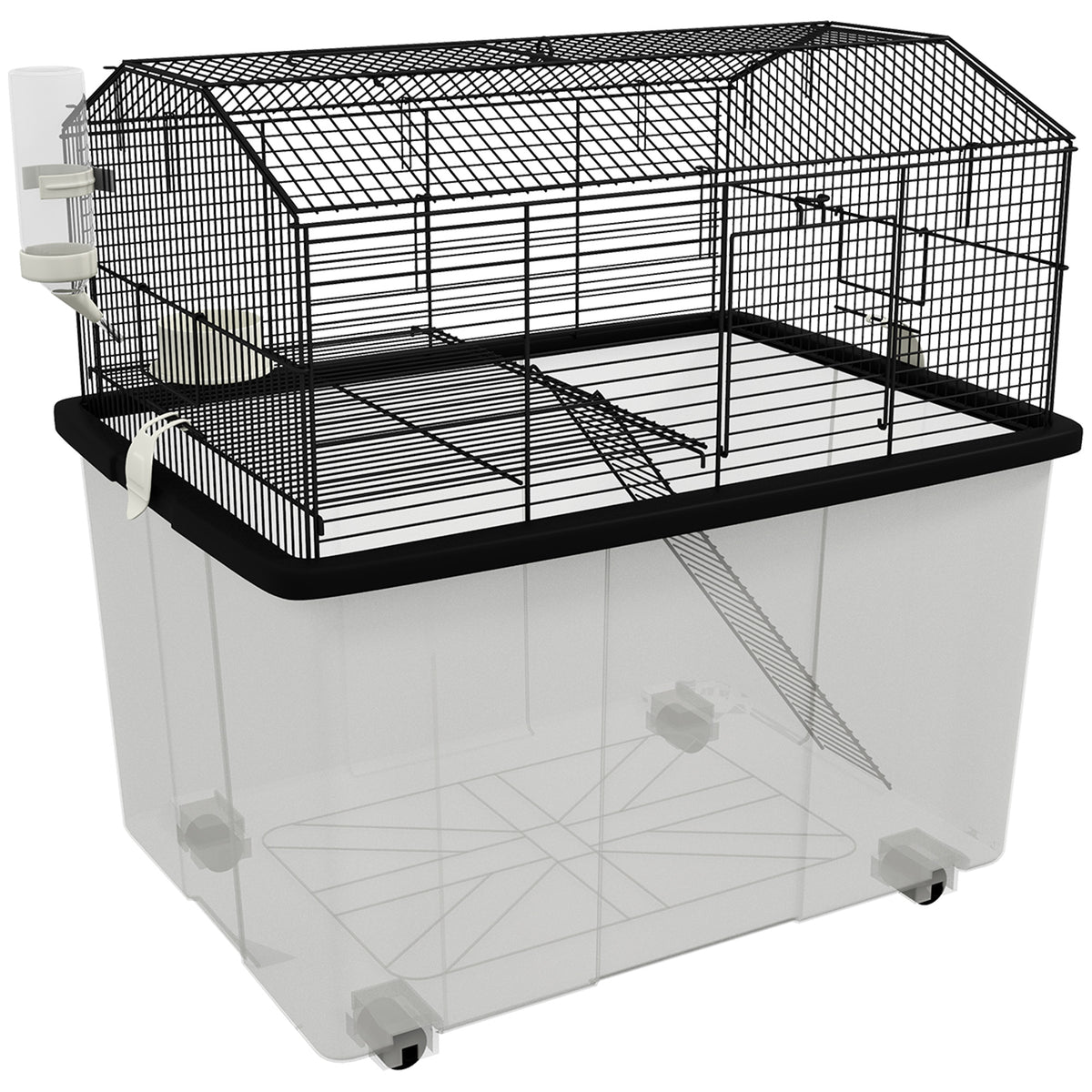Two-Tier Hamster & Gerbil Cage with Wheel, Food Dish & Water Bottle