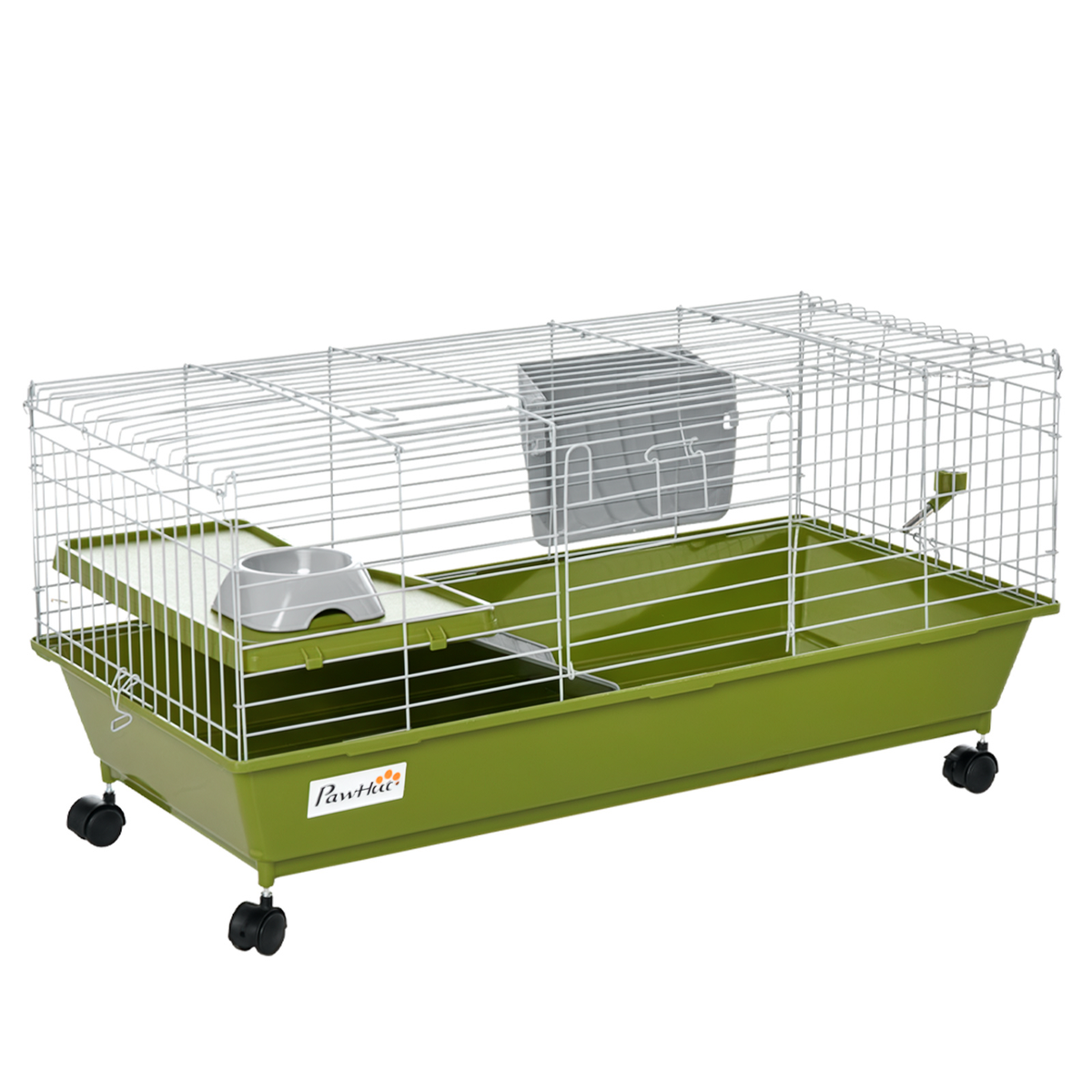 Wheeled Small Animal Cage with Platform & Ramp – Green, 89cm