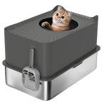 Extra-Large Stainless Steel Cat Litter Box with Scoop – Dark Grey