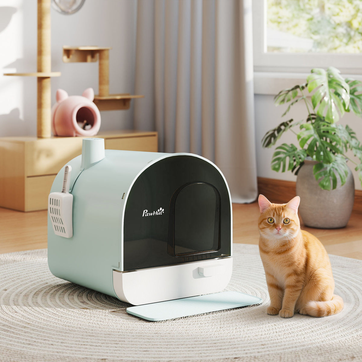 Hooded Cat Litter Box with Scoop, Filter & Flap Door