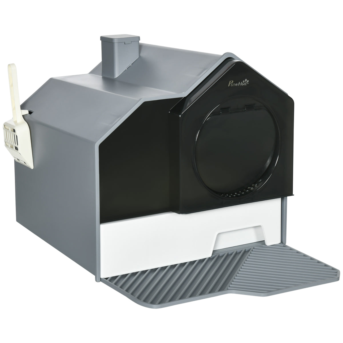 Hooded Cat Litter Box with Drawer, Scoop & Handle – Grey, 47 × 45 × 42cm