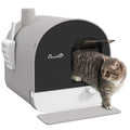 Hooded Cat Litter Box with Scoop, Filter & Flap Door – Light Grey
