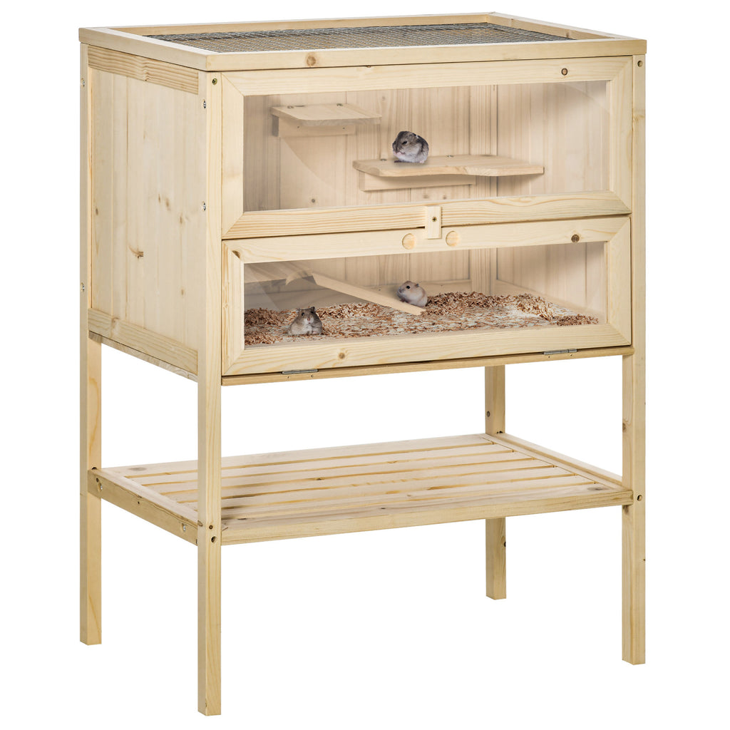 Wooden Hamster Cage with Storage Shelf – Natural, 60 × 40 × 80cm