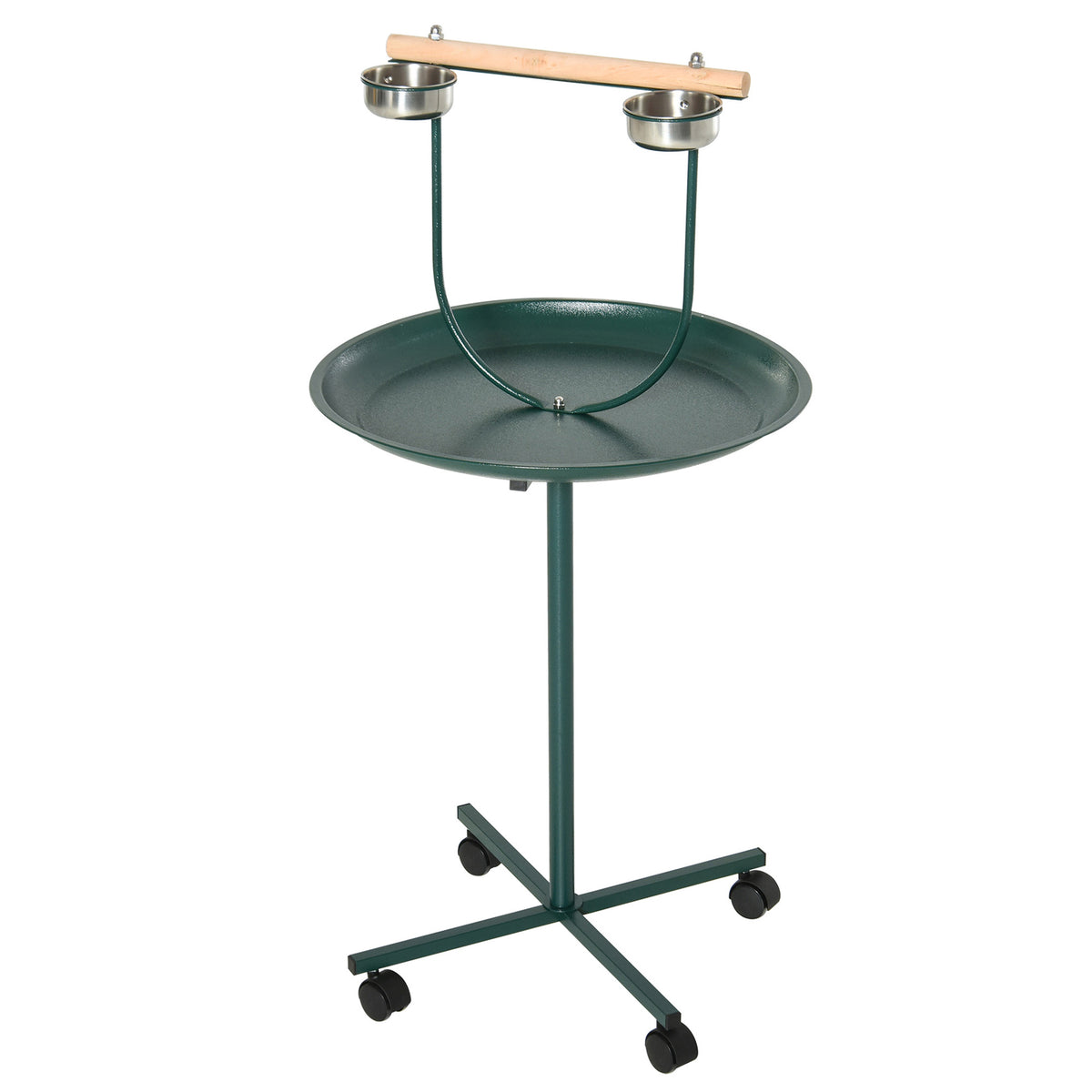 Wheeled Bird Perch Stand with Feeding Bowls – Green