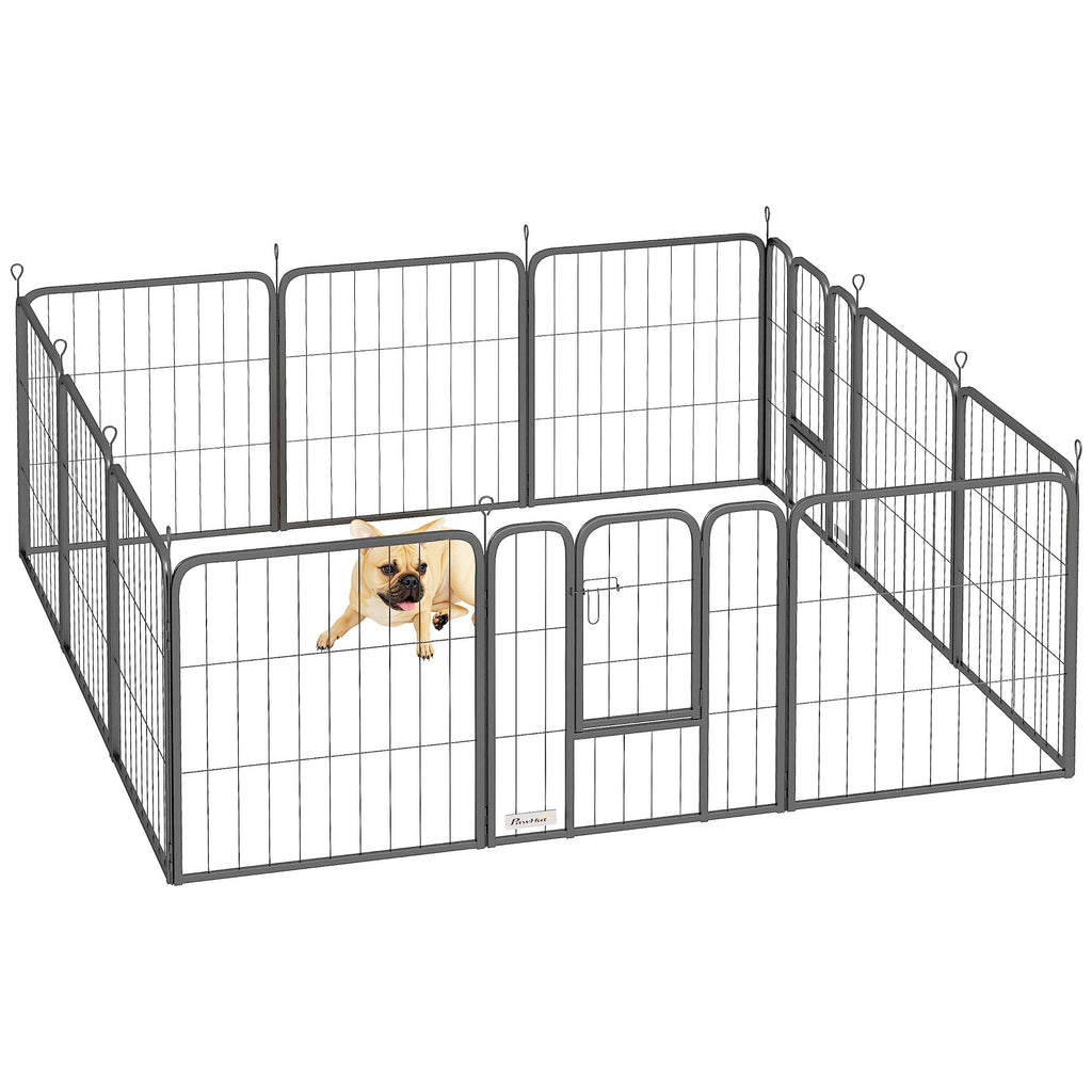 Twelve-Panel Dog Playpen with Doors – Black, 60cm