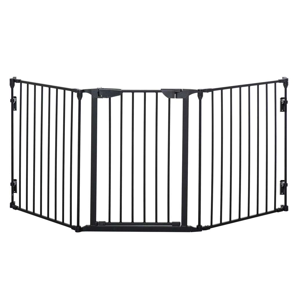 Folding Three-Panel Metal Pet Gate with Automatic Closing Door – Black